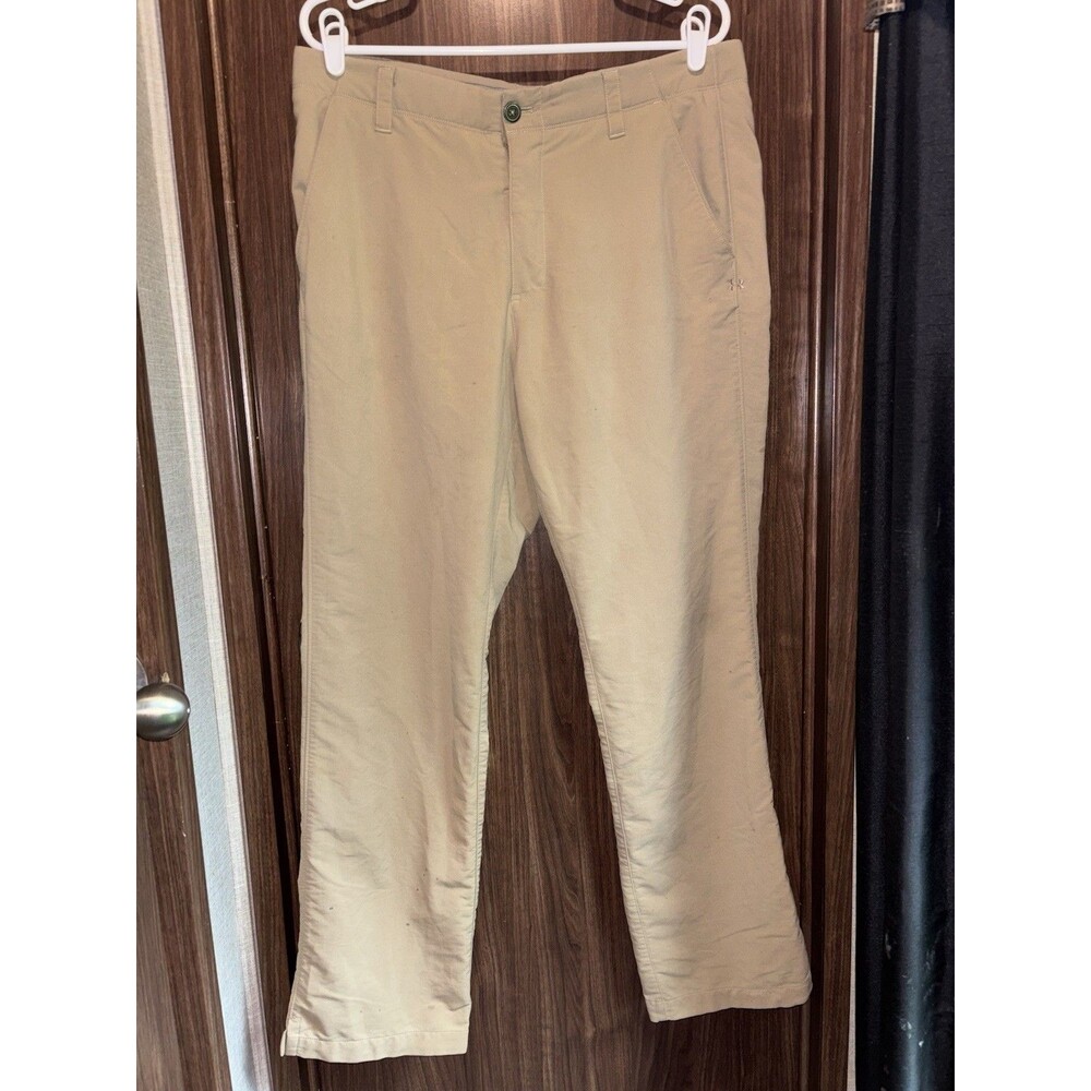 Under Armour Pants Mens 34/32 Beige HeatGear Flat Front Golf Chino